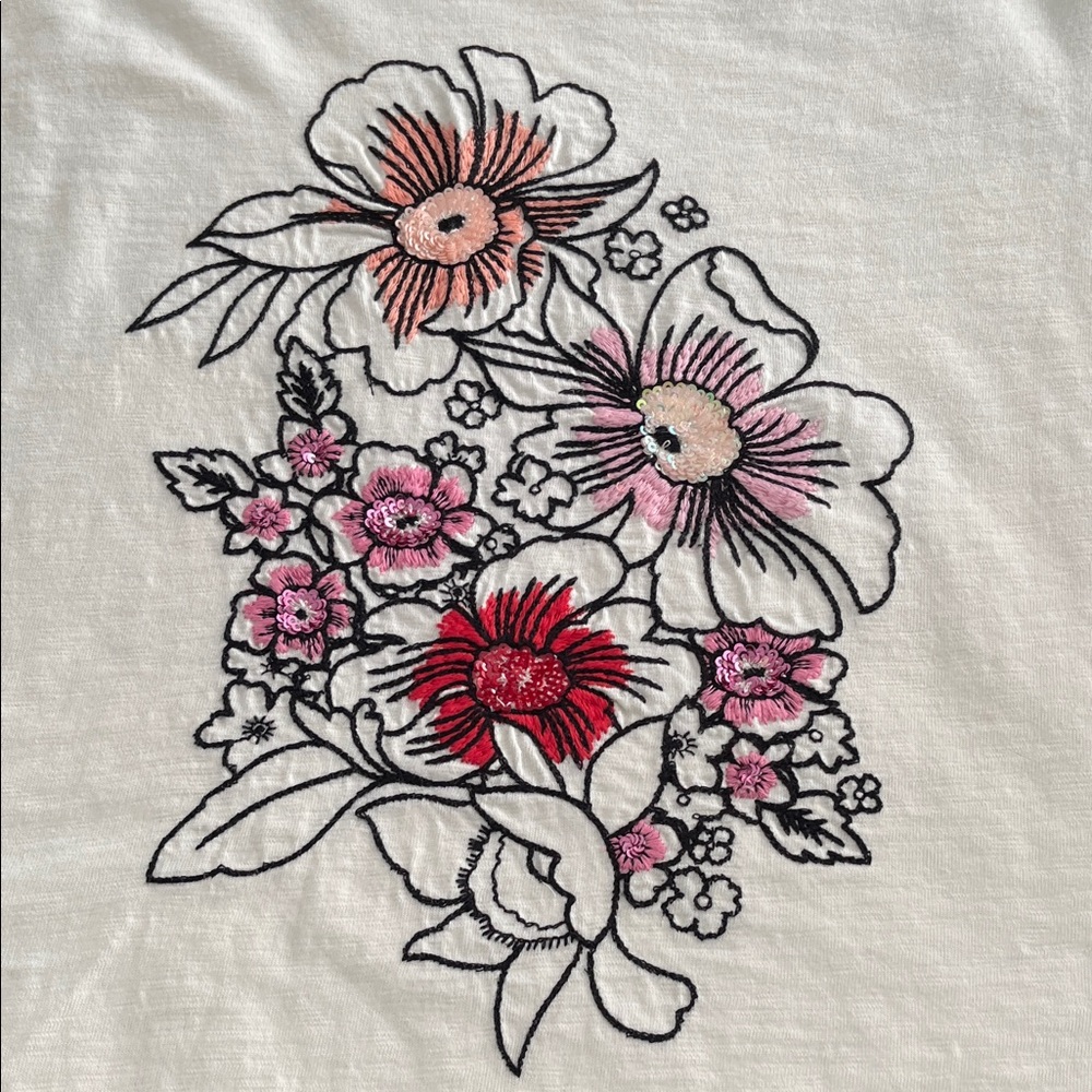 Talbots Cream Floral Motif Tee - Size XS - NWOT - Picture 3 of 5